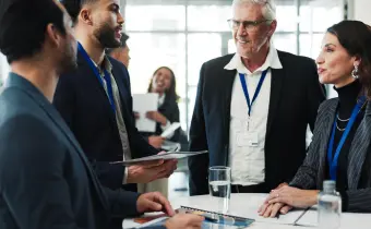 Event management team coordinating on-ground activities at a business event