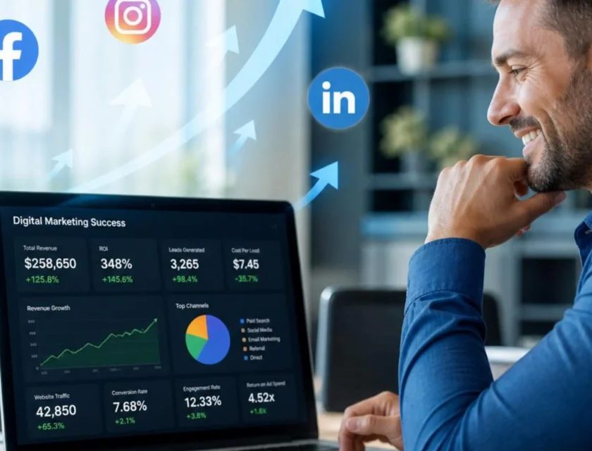 Digital marketing professional reviewing paid advertising campaign performance