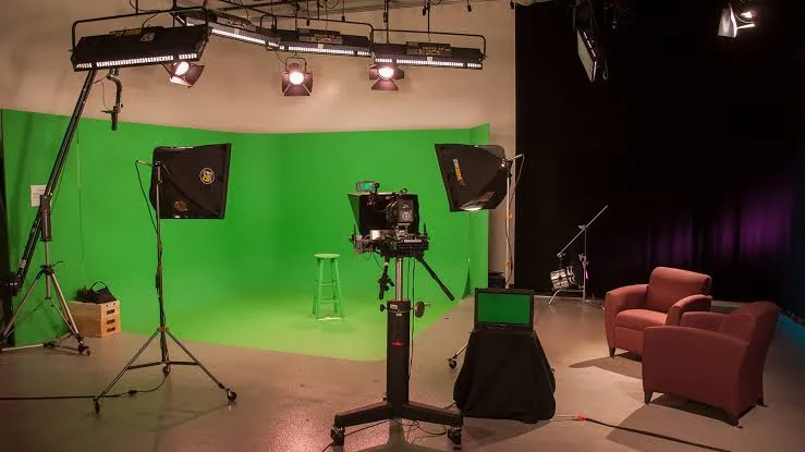 Professional audio-visual production setup for business video content