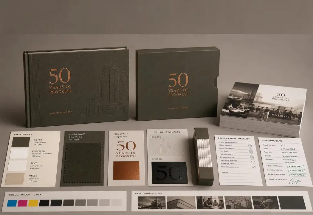 Printed coffee table book showing hardcover binding and page finishes